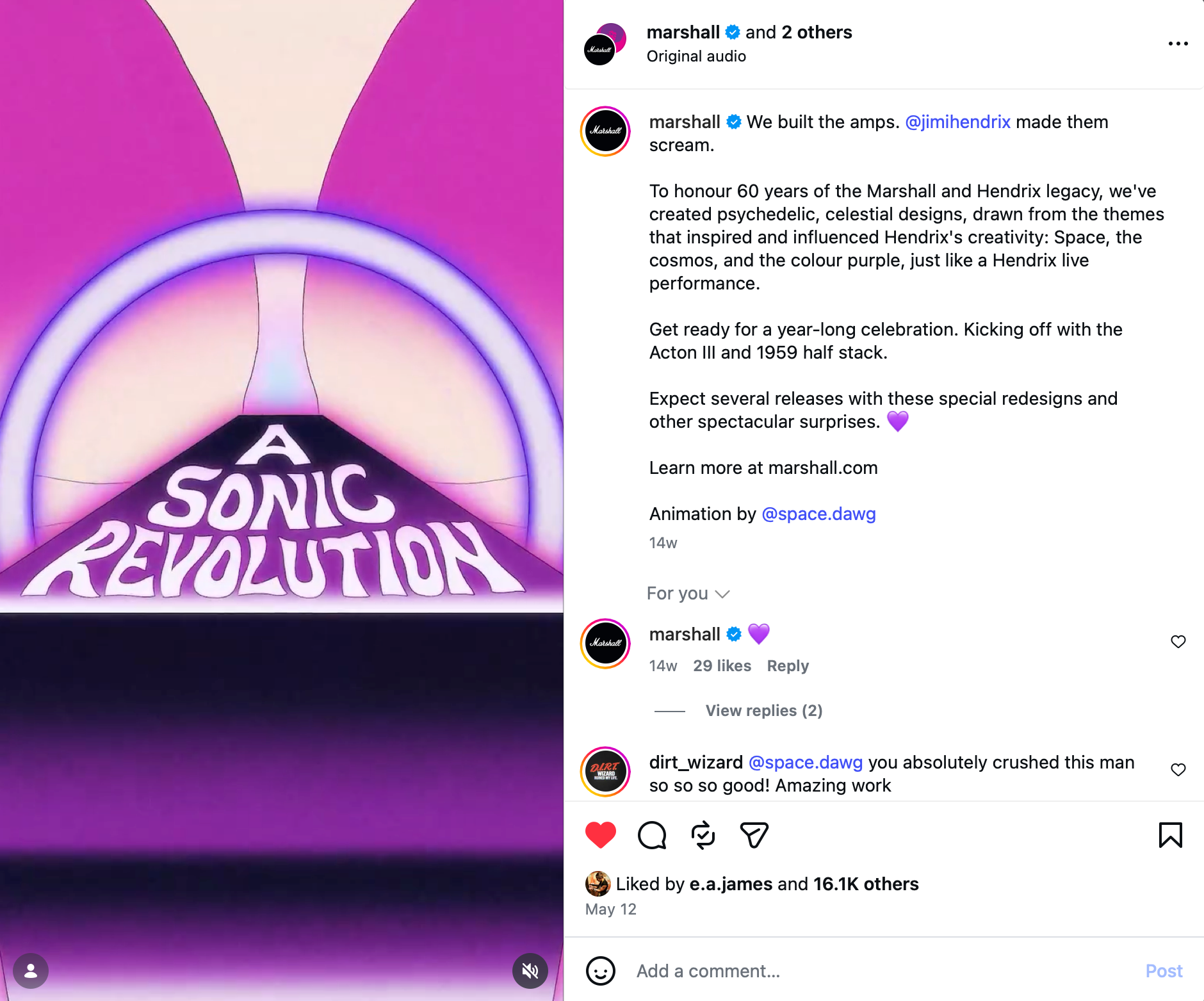 Marshall x Hendrix social media post 1