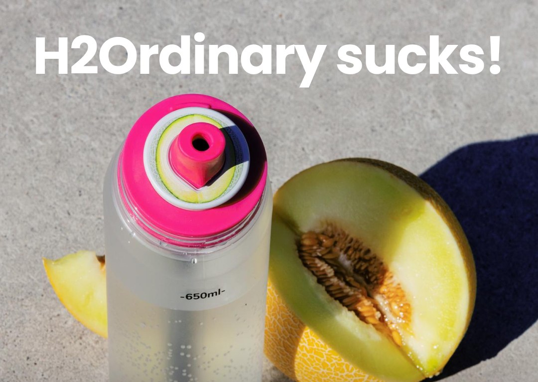 AirUp concept pitch — H2Ordinary sucks ad with AirUp bottle and melon
