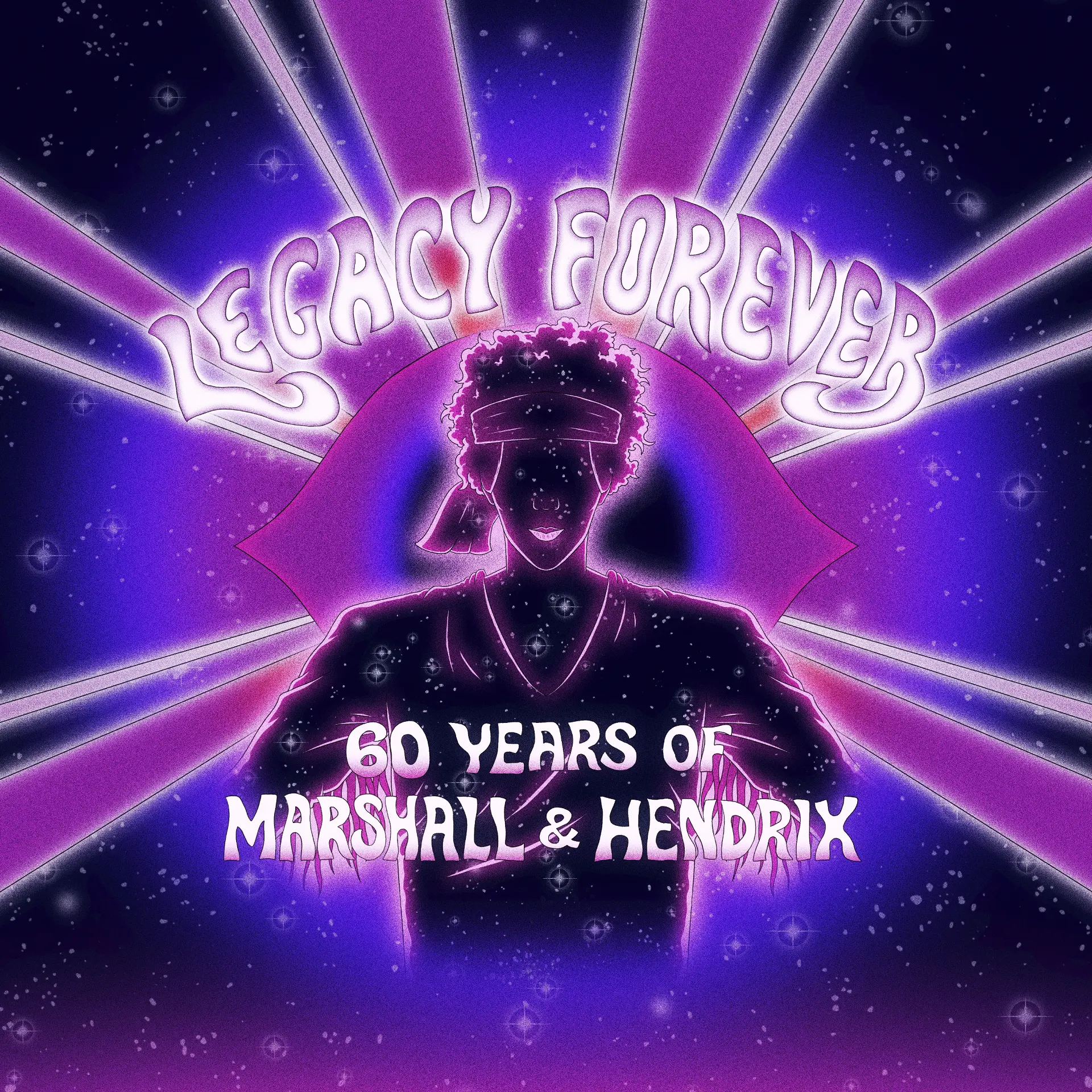 Marshall 60 Years of Hendrix legacy artwork with neon rays