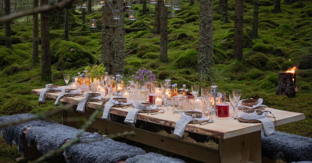 A set table in the Swedish forest for the Edible Country campaign